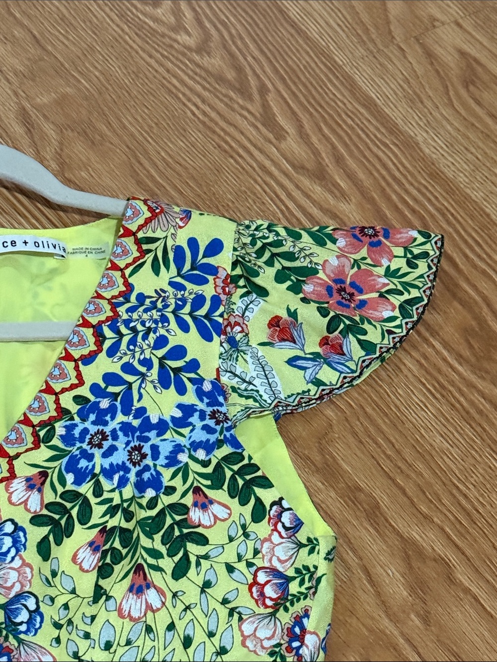 Alice + Olivia Yellow Multicolor Floral V‑Neck Mini Dress - Picture 5 of 7